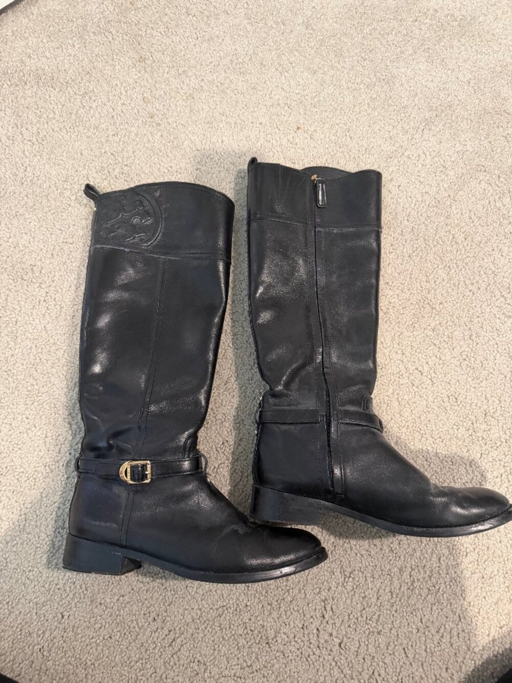 Tory Burch Marlene Black Leather Riding Boots